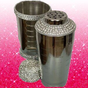 Global Experts Nickel Metal Bling Accent Cocktail Shaker W/ Etched Drink Recipes